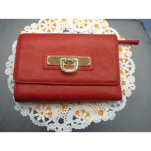 DKNY Red 100% Leather Card Wallet - Picture 1 of 10